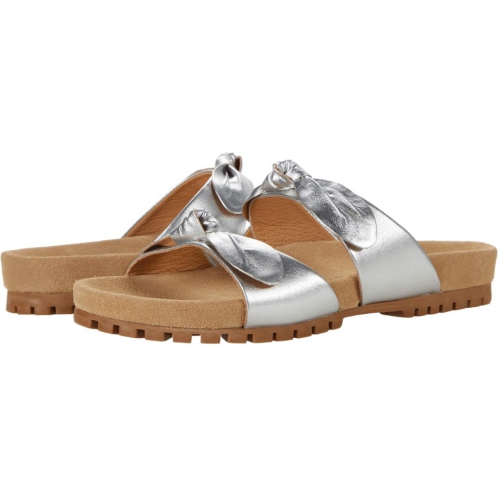 NEW JACK ROGERS Double Knot
Silver Comfort Leather Sandals Size 8.5M NWT